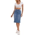 thumbnail image 2 of INSPIRE CHIC Women's Jean Skirt High Waist Back Slit Knee Length Mother's Day Denim Skirts Blue M, 2 of 6