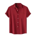 thumbnail image 1 of Chemise Décontractée pour Homme Unie à Col Rabattu à Manches Courtes avec Fermeture à Boutons Blouse Hawaïenne, 1 of 9