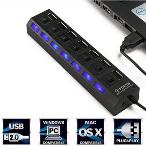 YOPTOP USB Hub 7-Port USB 2.0 Hub with Individual LED lit Power Switches