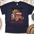 thumbnail image 1 of Sleighin’ It Farm Style Shirt | Red Tractor Country Christmas Tee, Navy, Size L, 1 of 6