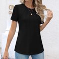 thumbnail image 2 of Penkiiy Hauts d'Été à Manches Courtes pour Femmes Col Rond Plissé Chic Décontracté T-Shirts Basiques Blouses m Noir, 2 of 9