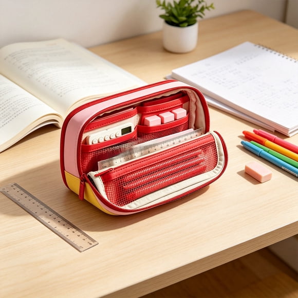 Werulen Trousse à Crayons Magnétique Double Pliable Grande Capacité, Sac de Papeterie Debout Anti-Taches, Organisateur de Bureau à Plusieurs Couches, Trousse à Crayons avec Support de Téléphone Pratique, Stylo en Toile Durable et Lavable