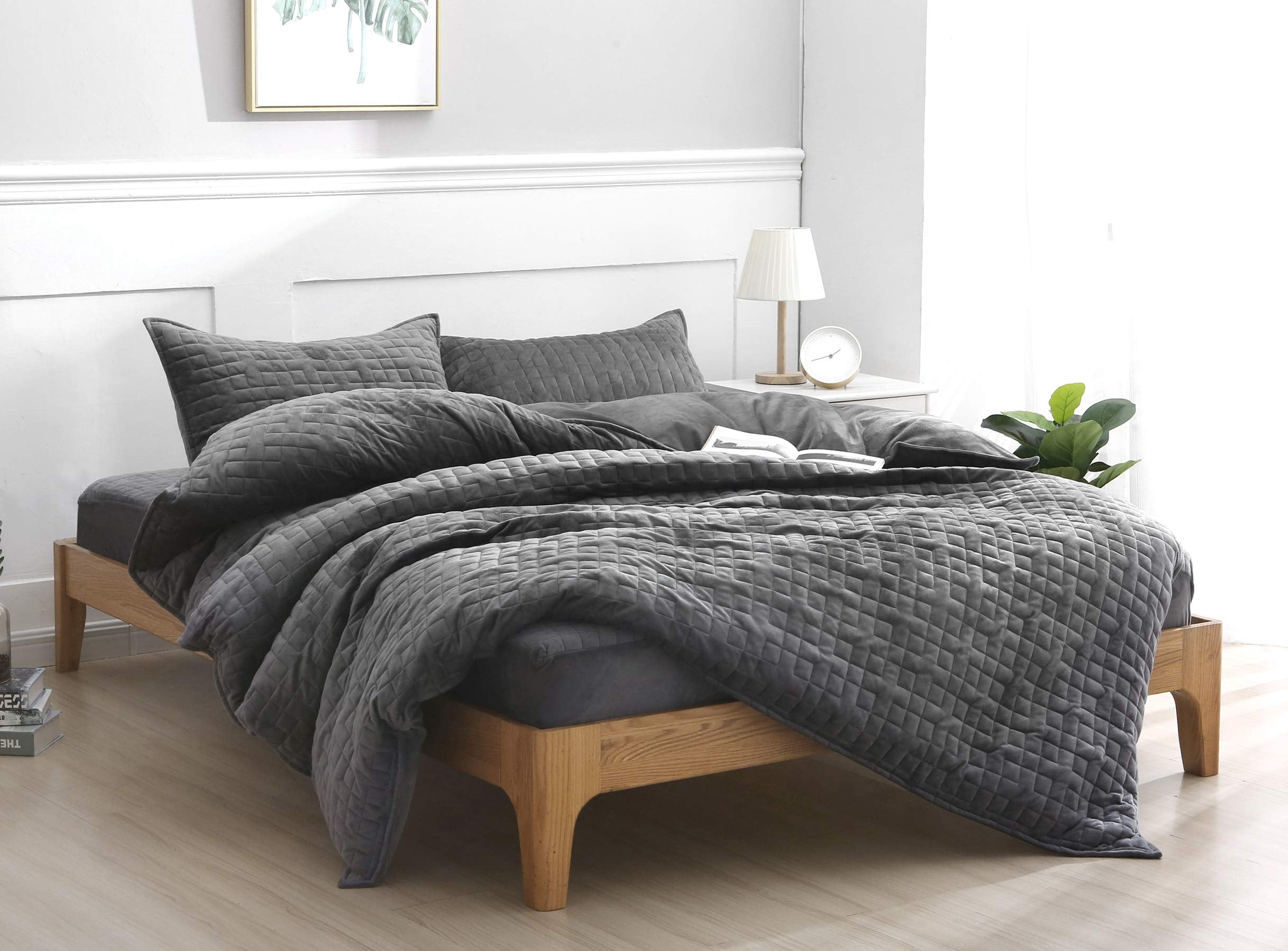 F.Y.Dreams Duvet Cover for Weighted Blanket 60x80 inches with 8 Ties/Minky Square Quilted/Dark Grey