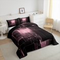 thumbnail image 2 of Geometric Abstract Bedding 3D Modern Glowing Square Plaid Comforter Set Pink Room Decor for Teen Girls, Neon Light Gradient Grid Bedding Comforter Sets King 3Pcs, Poppy Plaid Pink, 2 of 5