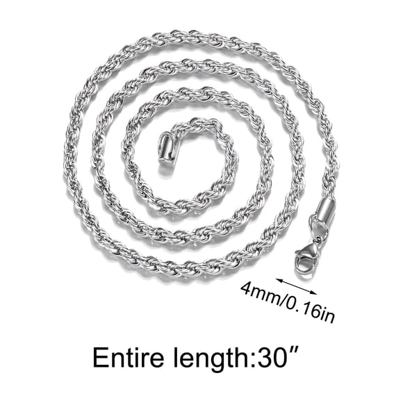 UsRHHA 16-30Inch 925 Silver Rope Chain, 4mm Necklace for Women Men High Decoration, Fashion Jewelry Accessory