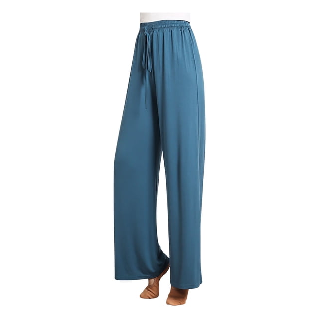 Diufon Straight Pants for Women Elastic High Waist Drawstring Pants Cotton Solid Color Lounge Wide Leg Pants