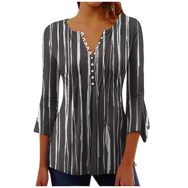 Hauts à Manches 3/4 pour Femmes Mode Imprimé Décontracté Col en V T-Shirt Blouse à Manches 3/4 Hauts Robe T-Shirt Femmes Été T-Shirts pour Femmes Robe d'Été avec Manches pour Femmes