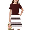 thumbnail image 1 of Liquidation Aujourd'hui Iumwxz Robe Décontractée Trapèze Robe Tunique pour Adolescentes Robe Col Ras du Cou Imprimé à Rayures Manches Courtes Robes pour Enfants Robe Ravissante pour Costume 4-14a, 1 of 7