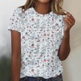 thumbnail image 3 of Scyoekwg Hauts pour Femmes Tendance Décontracté Col Rond T-Shirt Régulier Été Léger Imprimé Floral Graphique Tee Manches Courtes T-Shirts Confortables Blouses Amples Confortables (Gris, S), 3 of 4