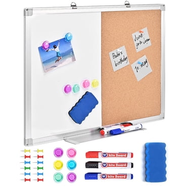 Tableaux Blancs Magnétiques et Panneaux d'Affichage en Liège de 18 x 24 Pouces, Combo Tableau Effaçable à Sec et Tableau en Liège, Tableau Mural à Cadre en Aluminium pour Bureau, Maison et École