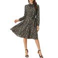 thumbnail image 1 of INSPIRE CHIC Robe Vintage à Fleurs pour Femme à Col Noué en Chiffon à Manches Longues avec Ceinture S Noir, 1 of 5