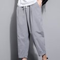 thumbnail image 1 of asjyhkr Plus Size Mens Linen Pants Elastic Waist Drawstring Hiking Beach Cropped Pants with Pockets,M-5XL, 1 of 5