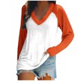 thumbnail image 1 of FAIWAD Women’s Color Block Tunic Top Long Sleeve Patchwork V Neck Plus Size Pullover Top, 1 of 4