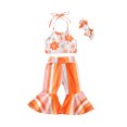 thumbnail image 1 of Gupgi Ensemble 2 Pcs pour Bébé Fille, Haut Court Sans Manches à Fleurs, Pantalon Évasé Rayé, 1 of 9