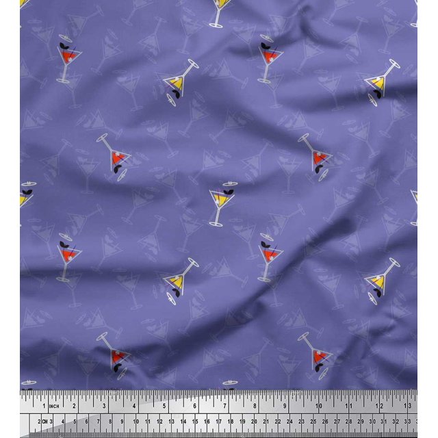 Soimoi Purple Cotton Duck Fabric Glass,Straw & Drinks Summer Designs Decor Fabric Printed Yard 42 Inch Wide