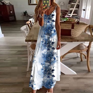 LSLJS Robes d'Été pour Femmes à Imprimé Sans Manches à Col Rond Robe Décontractée, Robe d'Été Robes de Plage d'Été