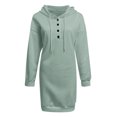 thumbnail image 3 of Womens Casual Hoodies Dress Fall Long Sleeve Sweatshirt Button Down Drawstring Pullover Top Lightweight Dress, 3 of 4