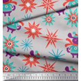 thumbnail image 2 of Soimoi Gray Poly Georgette Fabric Snowflake & Pig Kids Print Fabric by the Yard 42 Inch Wide, 2 of 3
