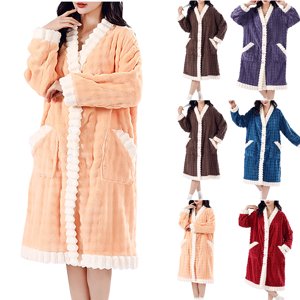 Feancey Robes de nuit en peluche longue robe de nuit d'hiver de sommeil chaude épaisse robe de douche ceinturée doux confortable peignoirs flous avec poches brun Taille gratuite