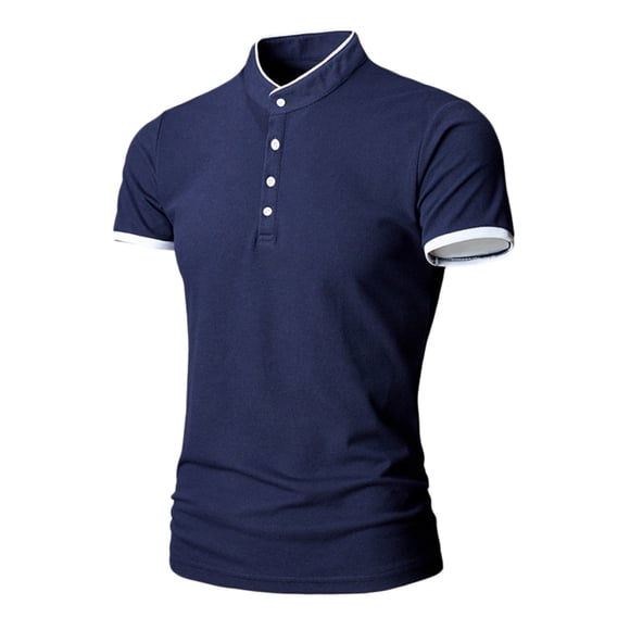 BOBOGOJP Men's Polo Shirt Short Sleeve Polo Shirts Casual Slim Fit Solid Soft Cotton Pocket Shirt (Navy,5XL)