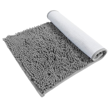 Hitime Soft Chenille Bath Rug Mat 16x24 Quick Dry Machine Washable Bathroom Runner - Ultra Absorbent Non-Slip Backing - Dark Gray
