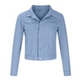 thumbnail image 3 of IROINID Veste en Denim pour Femme à Manches Longues, Couleur Unie, Col à Revers, Manteau, Poches Confortables, Veste en Denim, Manteau, 3 of 7