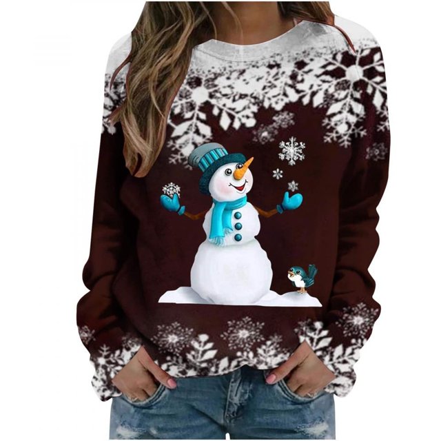 Femmes Pulls- Pull- Épaule Drop Col Rond Manches Longues Noël Tricot Sweat-Shirts Floraux Décontractés Tops pour Automne/printemps/hiver Rouge L