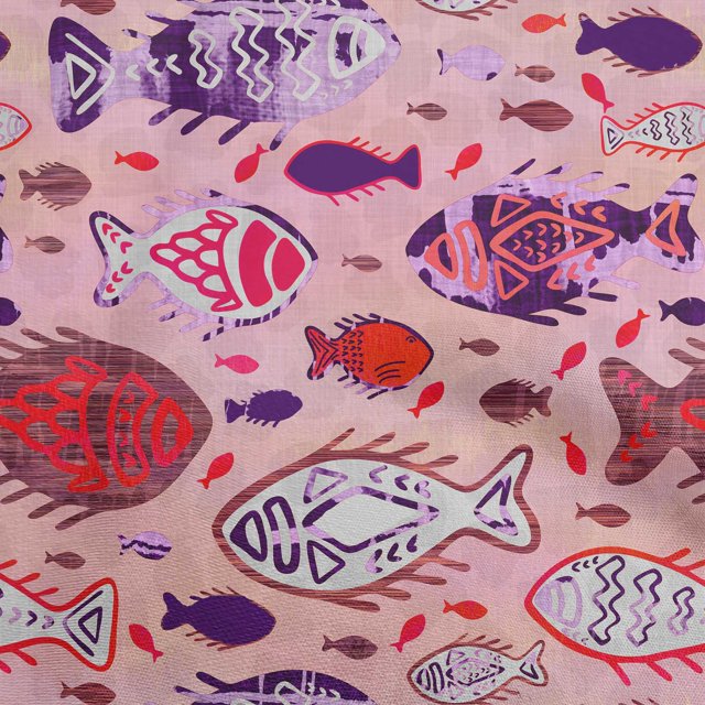 oneOone Cotton Poplin Red Fabric Asian Block Fish Sewing Craft Projects Fabric Prints By Yard 56 Inch Wide