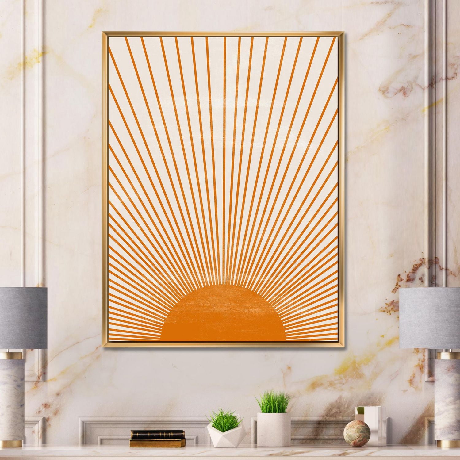 Designart Imprimé soleil orange III ART MURAL À CADRE FLOTTÉ