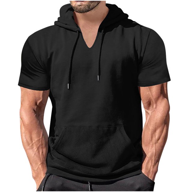 Birdeem Blouse à Capuche pour Hommes Chemise de Sport Unie avec Boutons Col Rond Manches Courtes