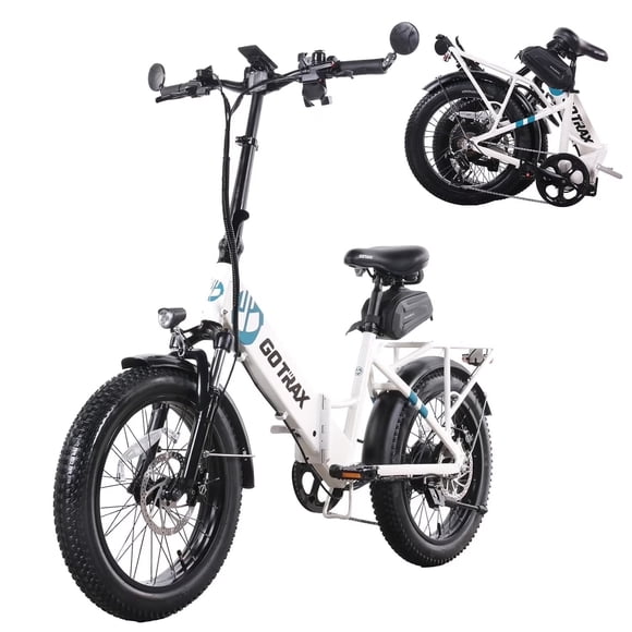 Gotrax R2V2 Vélo Électrique Pliable 20 Pouces, Moteur 500W, Vitesse Maximale 32 KPH, Autonomie 64 km, Pneus Larges 3,0 Pouces, Vélo Électrique de Navettage, Blanc