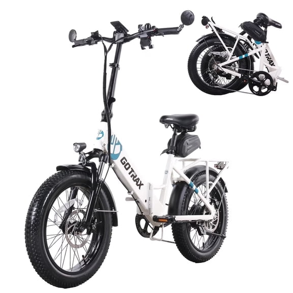 Gotrax R2V2 Vélo Électrique Pliable 20 Pouces, Moteur 500W, Vitesse Maximale 32 KPH, Autonomie 64 km, Pneus Larges 3,0 Pouces, Vélo Électrique de Navettage, Blanc