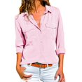 thumbnail image 1 of Chemise Décontractée pour Femmes, Unie, à Manches Longues, Col Rabattu, avec Poches, Boutonnée devant, 1 of 9
