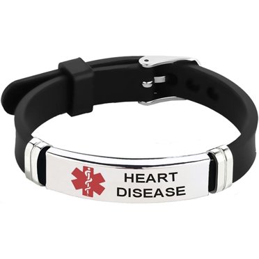 XINQIHANG Bracelet d'Alerte Médicale Rouge pour Hommes Femmes Urgence Premiers Soins Alerte Santé Plaque en Acier Inoxydable Ajustable Bracelet en Silicone Bracelets