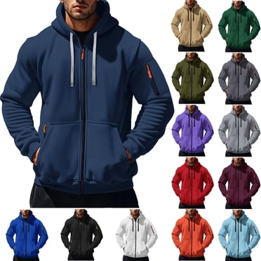 Mens Zipper Sweatshirt with Hood - Men's Zip-up Hoodies Sweatshirt with Drawstring Zip Pockets Travel Winter Warm Fleece Long Sleeve Hooded Jackets