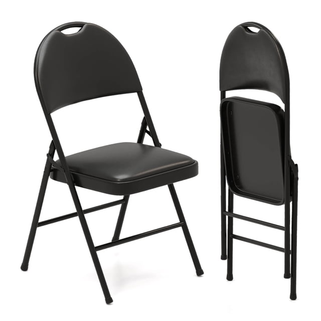 Costway 2 PCS Folding Padded Party Chairs with Metal Frame PVC Leather Stackable Chairs