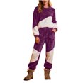thumbnail image 2 of Yuyuzo Ensembles de Pyjamas pour Femmes en Molleton à Blocs de Couleur Vêtements de Détente Chandails en Molleton à Manches Longues Col Rond Pantalons Jogger Tenues 2 Pcs, 2 of 6