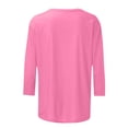 thumbnail image 5 of Hauts d'Entraînement pour Femmes Mode T-shirt Uni Mi-Long Manches 3/4 Blouse Col Rond Hauts Décontractés Grande Taille Hauts pour Femmes en Liquidation, 5 of 5