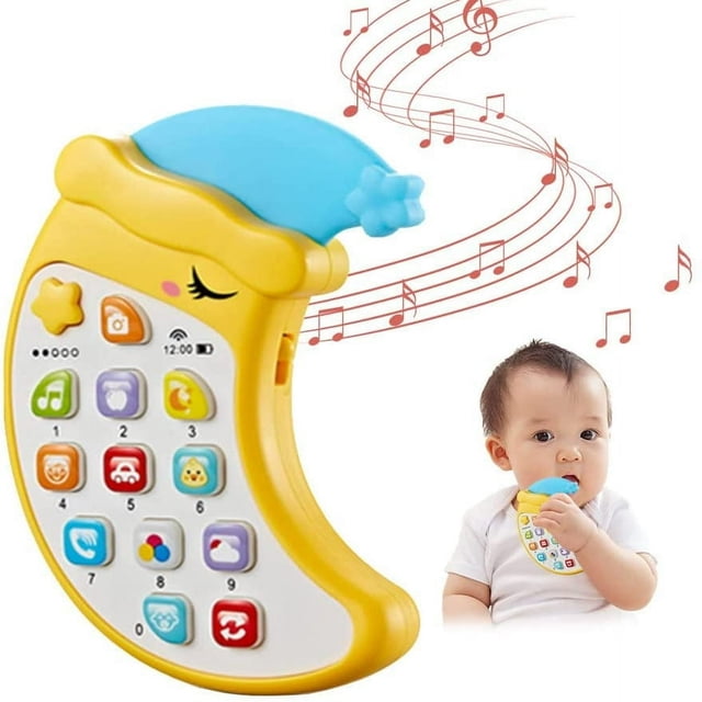 CHOK Educational Cell Phone Toy for Infant with Removable Teether Electronic Learning Toy with Lights Songs Toy Phone for Kids- Yellow