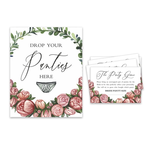 Inkdotpot Blanc Déposez Vos Culottes Jeu de Culotte Enterrement de Vie de Jeune Fille Floral Jeu de Douche Nuptiale 1 Panneau+ Carte Taille 30