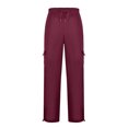 thumbnail image 4 of RXIRUCGD Men Casual Trousers High Waist Drawstring With Multi-Pockets Long Pants, Wine, Size: L, 4 of 4