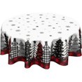 thumbnail image 1 of Nappe Ronde de Noël 60 Pouces Hiver Arbres de Noël Flocon de Neige Carreaux Buffalo Noirs et Rouges Nappe de Table Polyester de Fête de Noël Couverture de Table Ronde pour Salle à Manger Déco Maison, 1 of 6