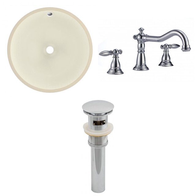 American Imaginations 16-in. W Round Bathroom Undermount Sink Set In Biscuit - Chrome Hardware - Overflow Drain Incl. AI-27043
