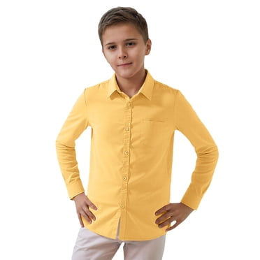 GDREDA T Shirts Boys 8 10 Child Boys Girls Shirt Solid Long Sleeve Toddler Kids Gentleman Lapel Button Tops Yellow,7-8 Years
