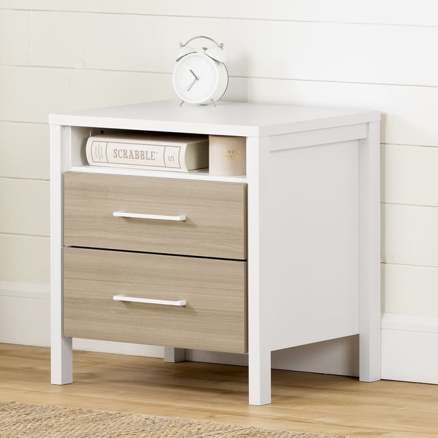 South Shore Munich 2-Drawer Nightstand for Child, in White and Soft Elm