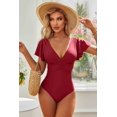 thumbnail image 4 of BEAUTYIN One Piece Swimsuits for Women Trumpet Sleeve V Neck Ruched Monokini Bathing Suits, 4 of 5