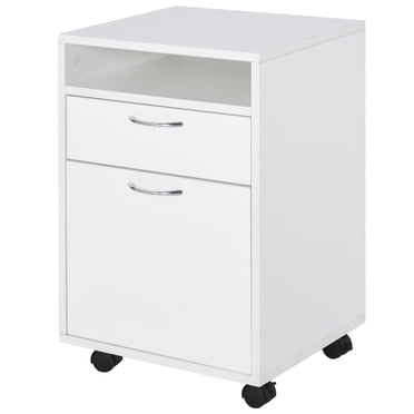 HOMCOM Classeur Vertical avec Tiroir et Roulettes, Classeur, Blanc