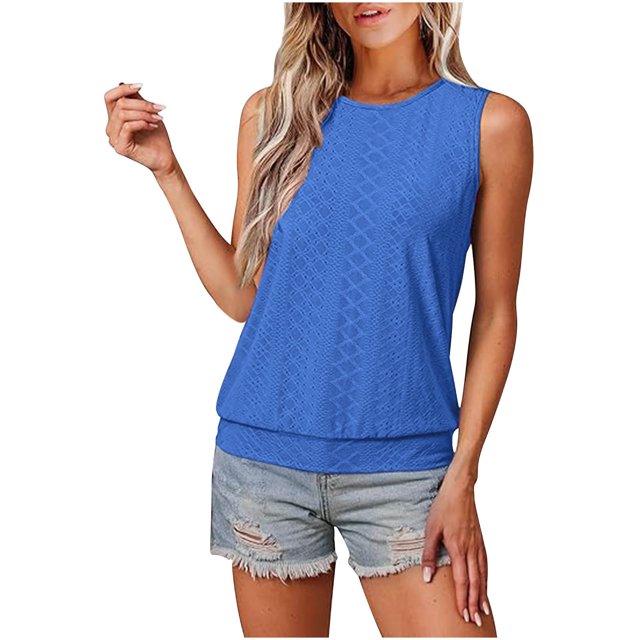 Liquidation! Hauts Grande Taille pour Femmes, Blouse à Manches Courtes d'Été pour Femmes, Haut Décontracté Ample Sans Manches à Col Rond