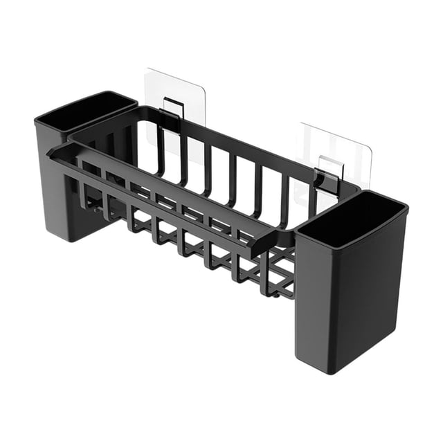 Black Automatic Drain Sink Organizer Caddy For Keeping Sponges Brushes And Kitchen Cleaning Tools Dry And Tidy