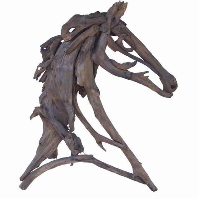 Benzara BM145813 Stylish Equus Figure, Teak Branches, Brown